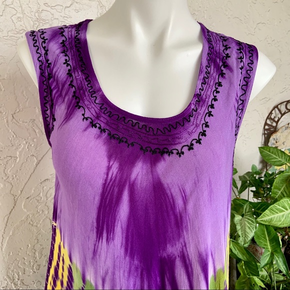 💜SOLD💜 Vibrant Sunset Embroidered Batik Dress - Picture 7 of 10